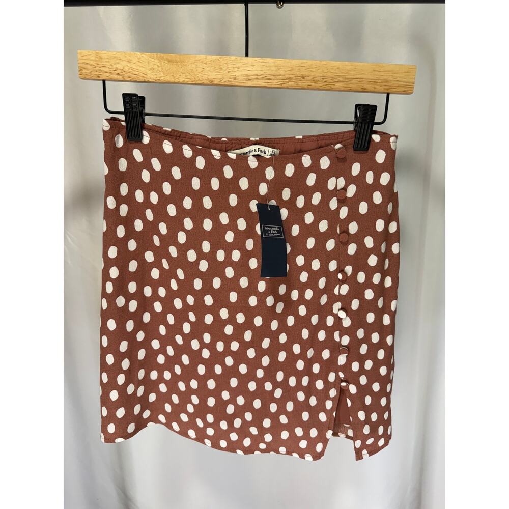 Abercrombie & Fitch Women’s XS Brown White Polka Dot Button Slit Mini Skirt NWT